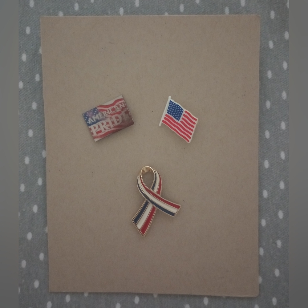 Patriotic Pin Set with American Flag and Ribbon
